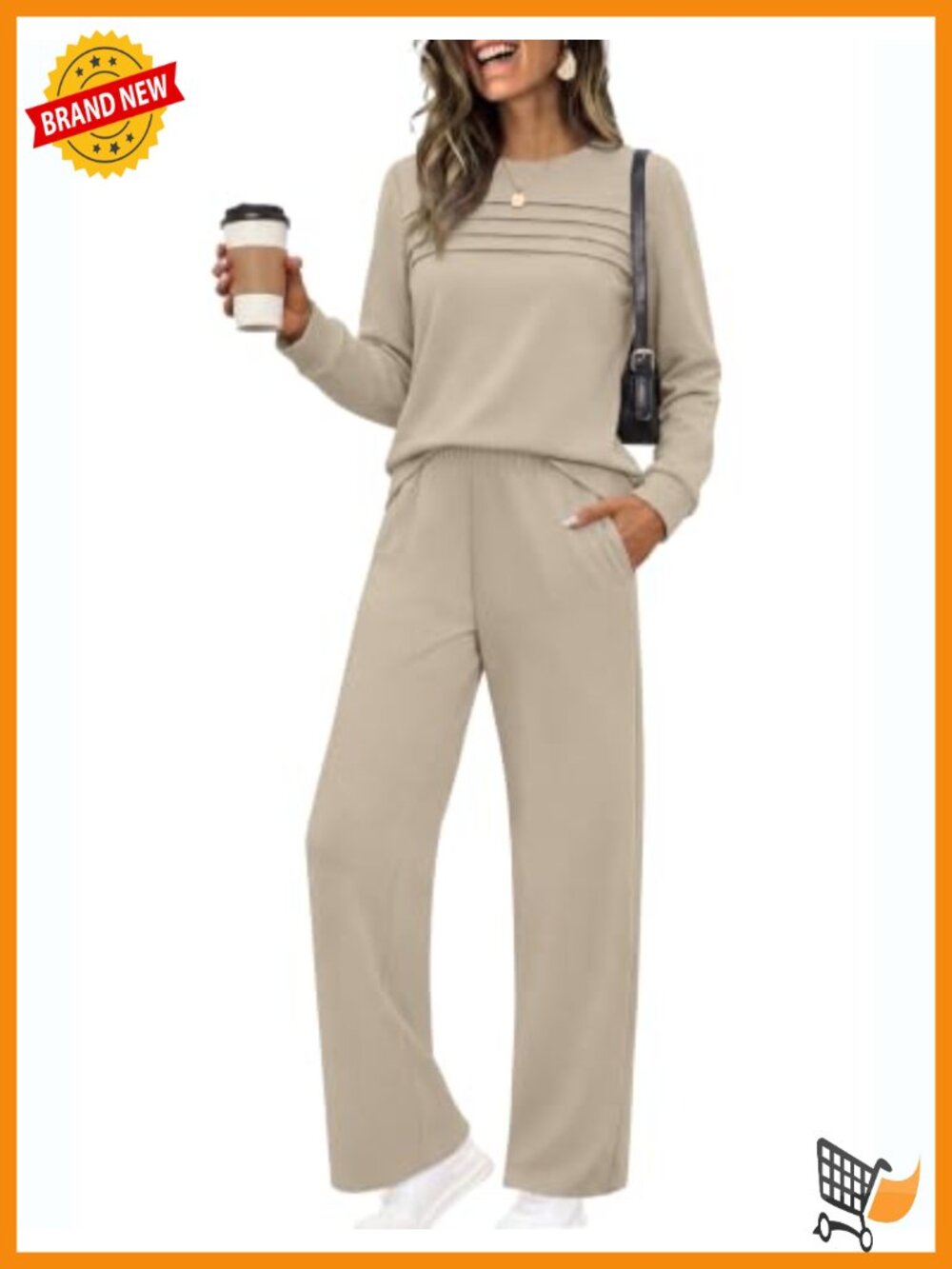 2 Piece Lounge Set Long Sleeve Top Wide Leg Pants Travel Outfit